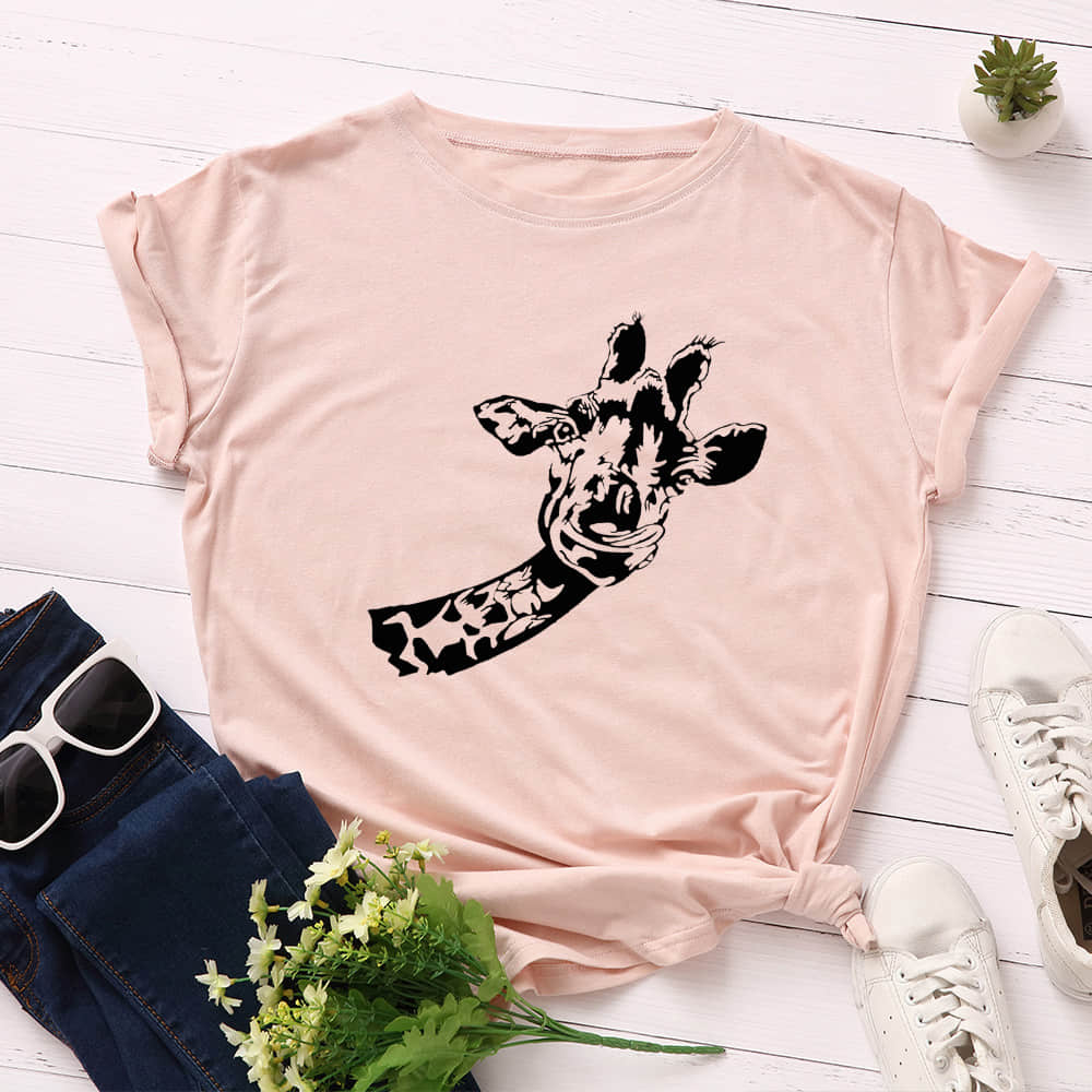 Women's loose creative deer head round neck short sleeve t-shirt MistyRose / 3XL | IFAUN