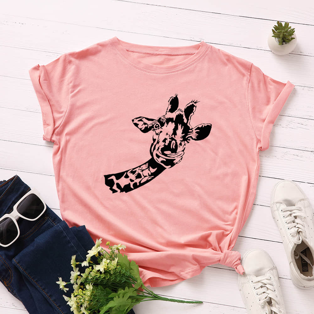 Women's loose creative deer head round neck short sleeve t-shirt Pink / 3XL | IFAUN