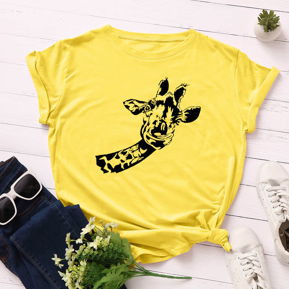 Women's loose creative deer head round neck short sleeve t-shirt Yellow / 3XL | IFAUN
