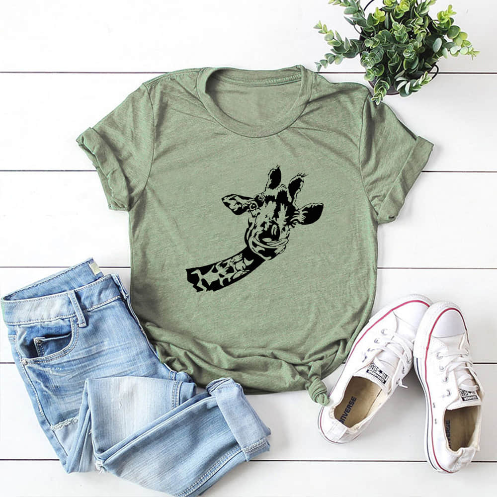 Women's loose creative deer head round neck short sleeve t-shirt DarkSeaGreen / 3XL | IFAUN