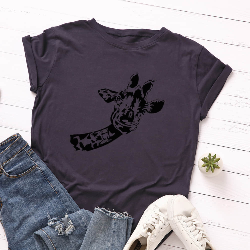 Women's loose creative deer head round neck short sleeve t-shirt DarkSlateBlue / 3XL | IFAUN