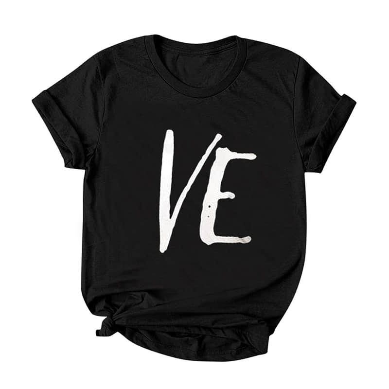 Loves printed short-sleeved round neck T-shirt / Letter VE / 4XL | IFAUN