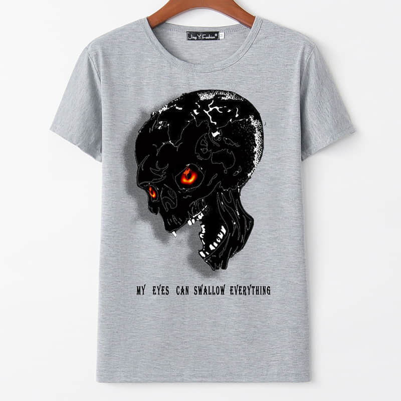 Black hole 3D skull print round neck short sleeve T-shirt women Gray / 2XL | IFAUN