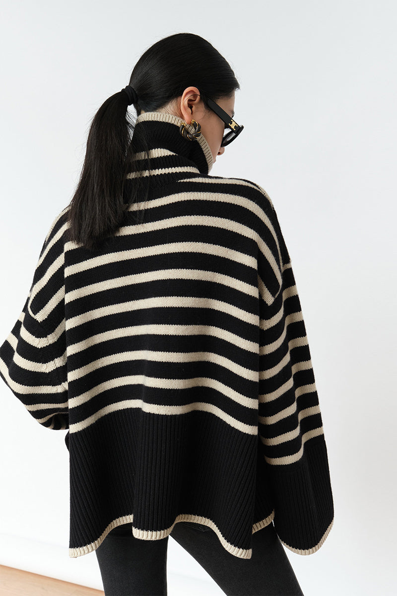 Stripe loose pullover turtleneck sweater - Acrylic