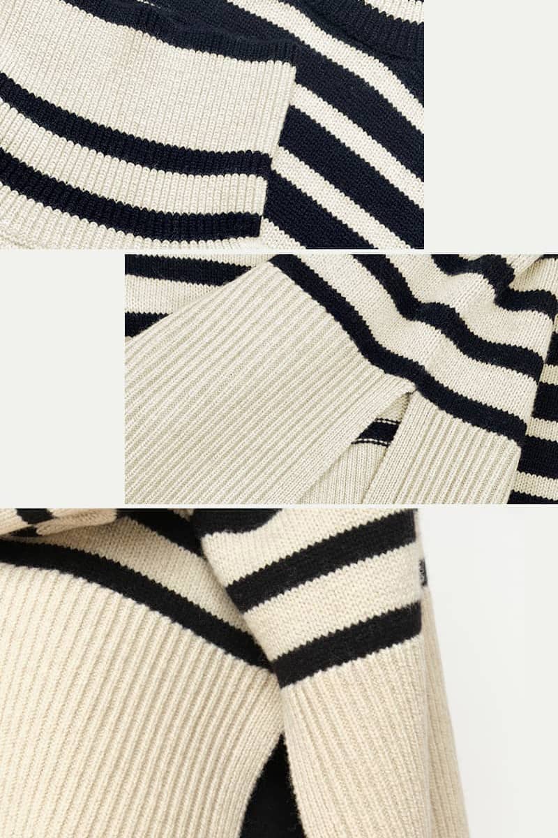 Stripe loose pullover turtleneck sweater - Acrylic
