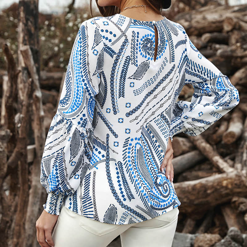 Loose chiffon shirt women's plus size round neck pullover long sleeve top  | IFAUN