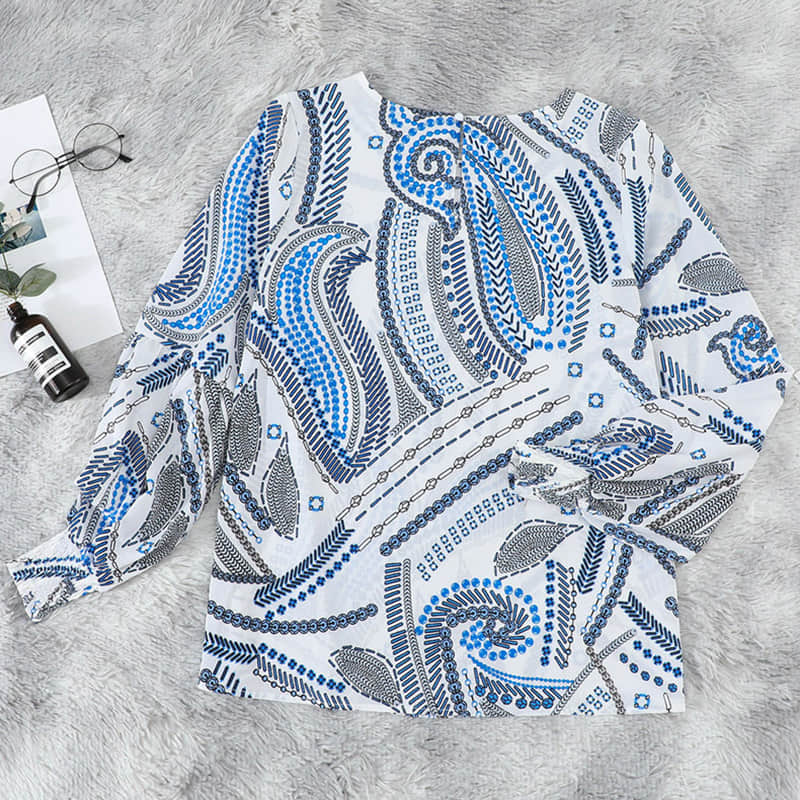 Loose chiffon shirt women's plus size round neck pullover long sleeve top  | IFAUN