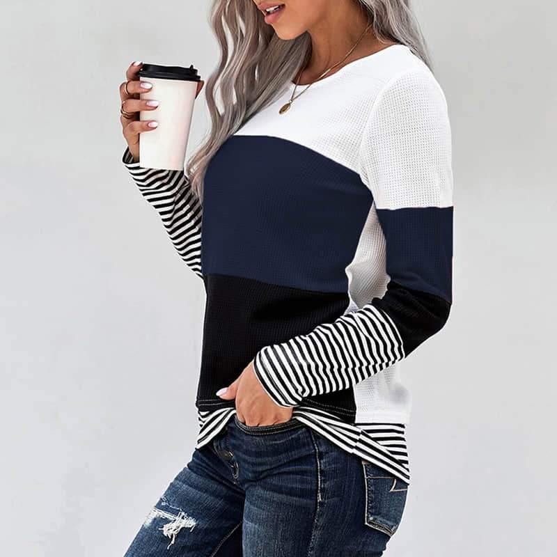 2021 stitching long-sleeved top casual T-shirt  | IFAUN