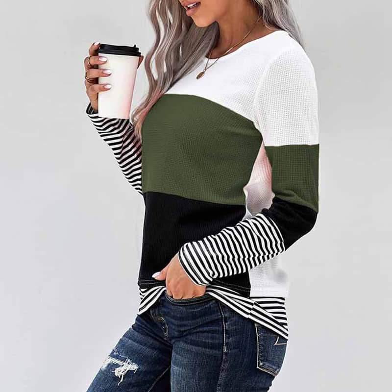 2021 stitching long-sleeved top casual T-shirt  | IFAUN