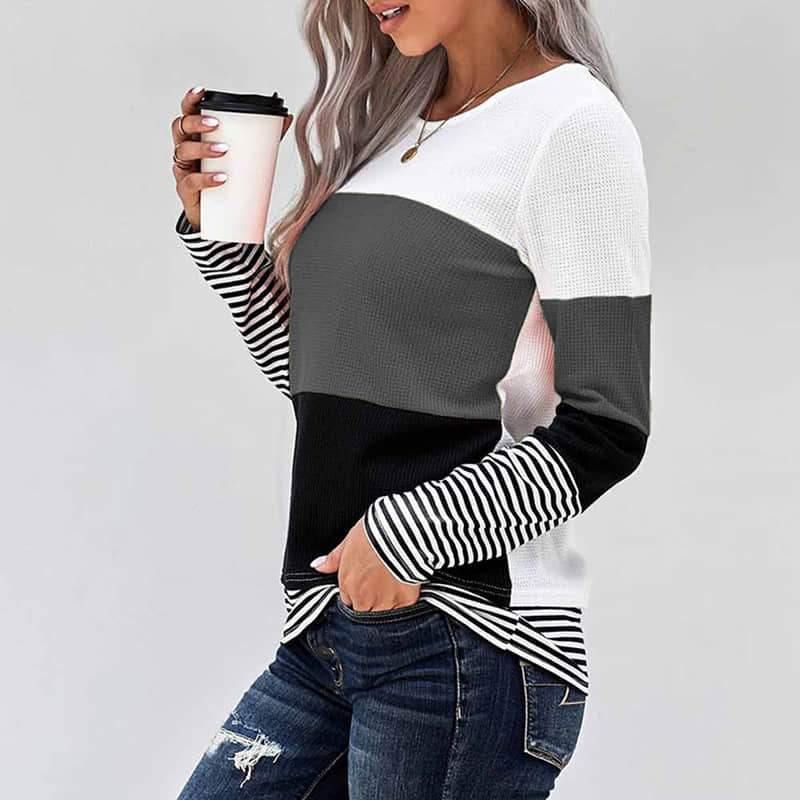 2021 stitching long-sleeved top casual T-shirt  | IFAUN