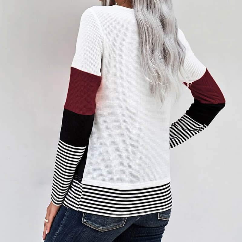 2021 Spring womens stitching long-sleeved top casual T-shirt  | IFAUN