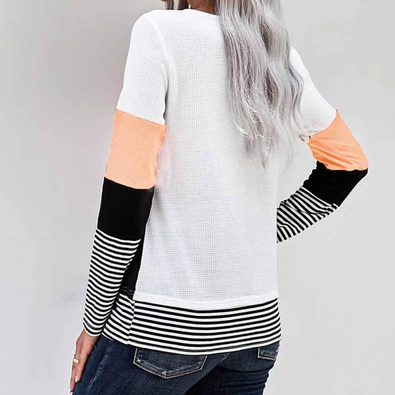 Spring womens stitching long-sleeved top casual T-shirt  | IFAUN