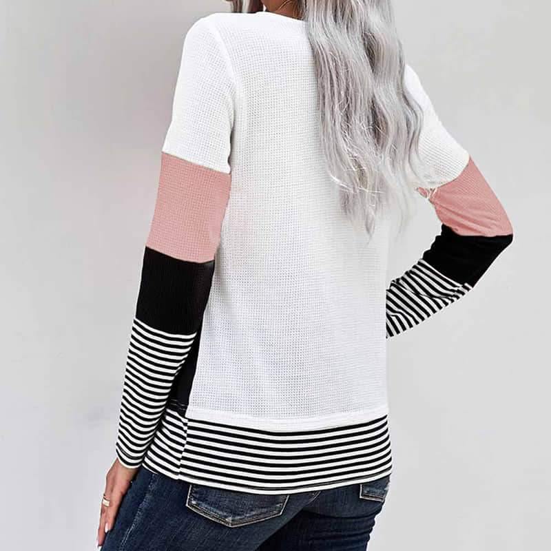 Spring womens stitching long-sleeved top casual T-shirt  | IFAUN