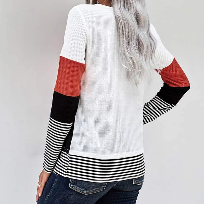 Spring womens stitching long-sleeved top casual T-shirt  | IFAUN