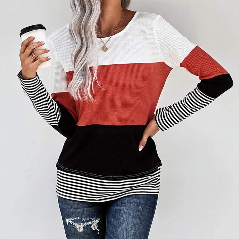 2021 Spring womens stitching long-sleeved top casual T-shirt  | IFAUN