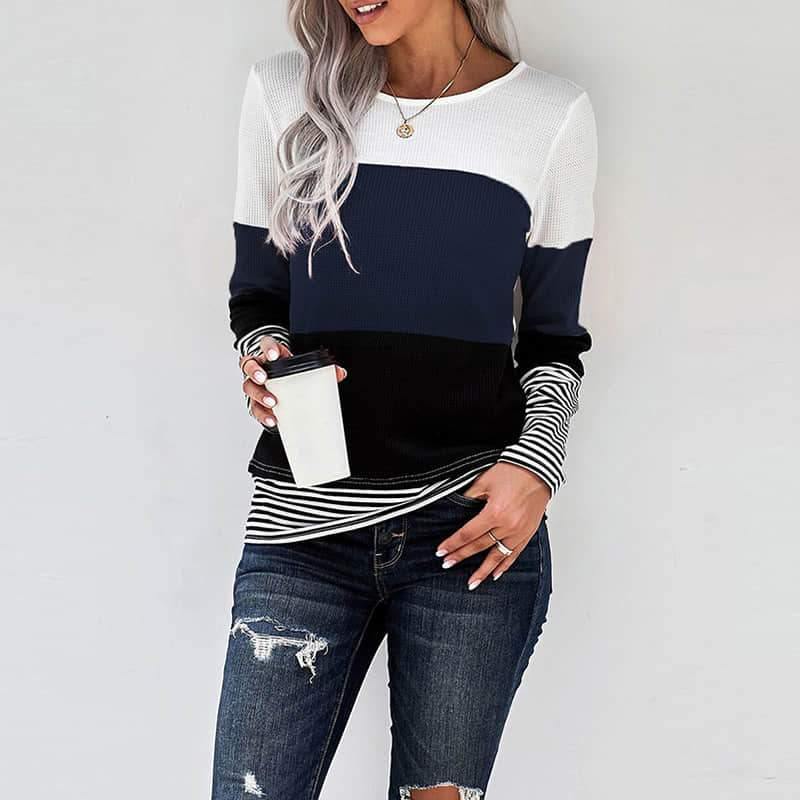 2021 stitching long-sleeved top casual T-shirt DarkSlateBlue / 2XL | IFAUN