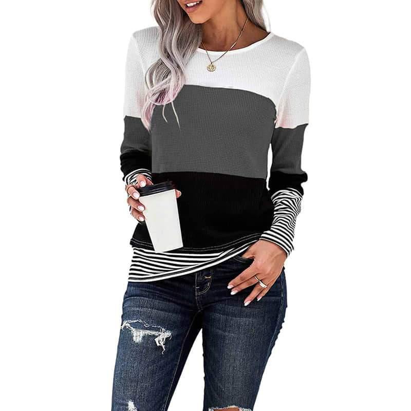 2021 stitching long-sleeved top casual T-shirt Gray / 2XL | IFAUN