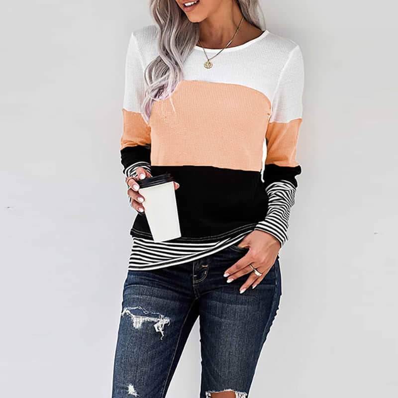 2021 Spring womens stitching long-sleeved top casual T-shirt  | IFAUN