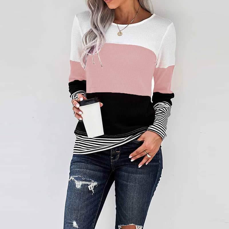 2021 Spring womens stitching long-sleeved top casual T-shirt  | IFAUN