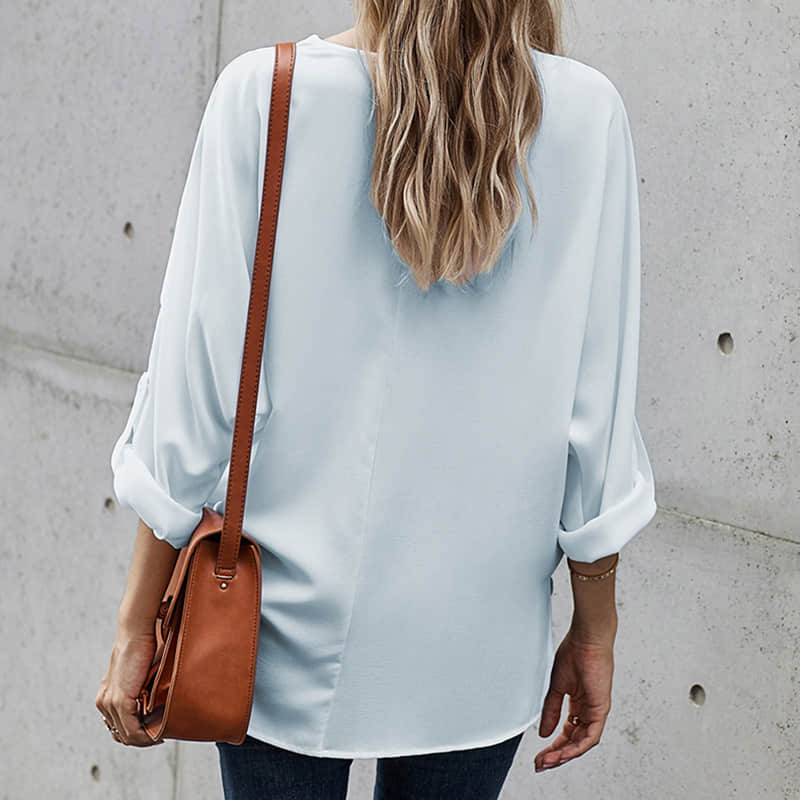 Women's solid color loose pullover shirt fashion top  | IFAUN