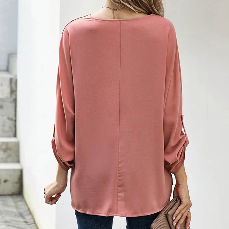 Women's solid color loose pullover shirt fashion top  | IFAUN