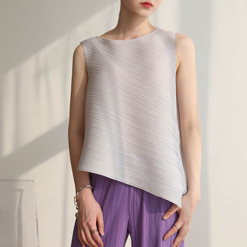 Fashion and simple temperament sleeveless round neck top T-shirt WhiteSmoke / One Size | IFAUN