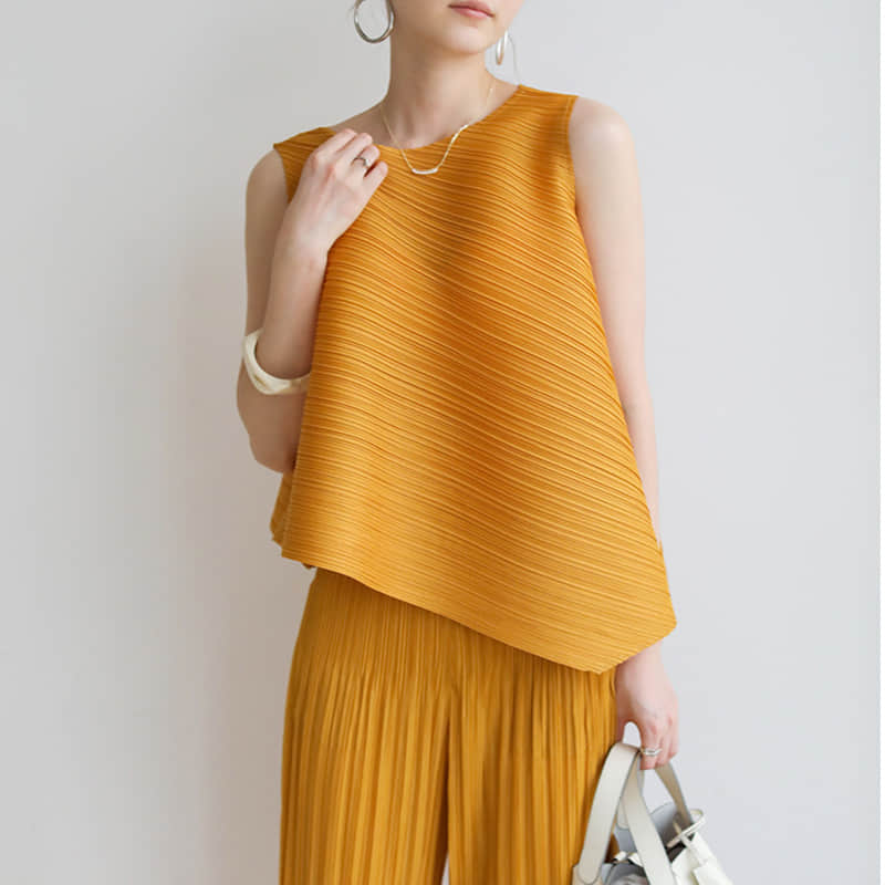 Fashion and simple temperament sleeveless round neck top T-shirt Orange / One Size | IFAUN