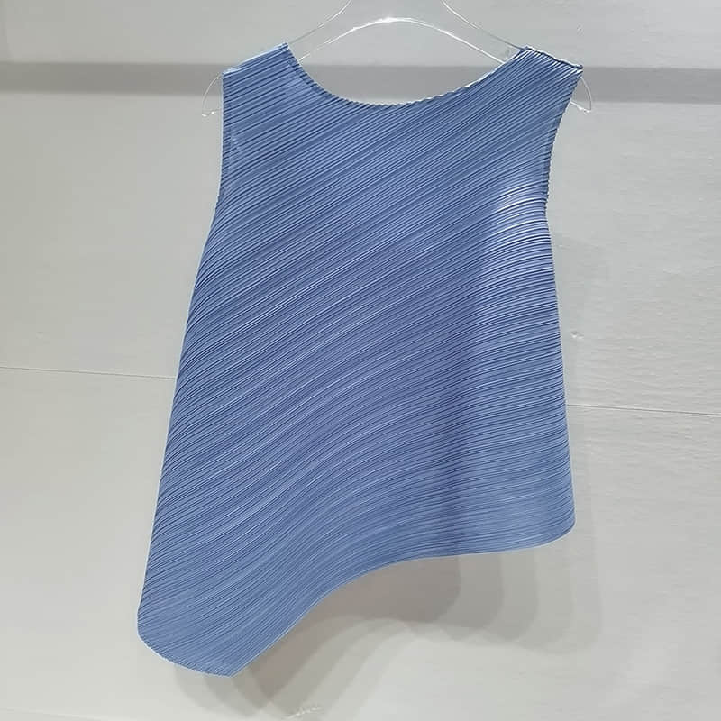 Fashion and simple temperament sleeveless round neck top T-shirt SteelBlue / One Size | IFAUN