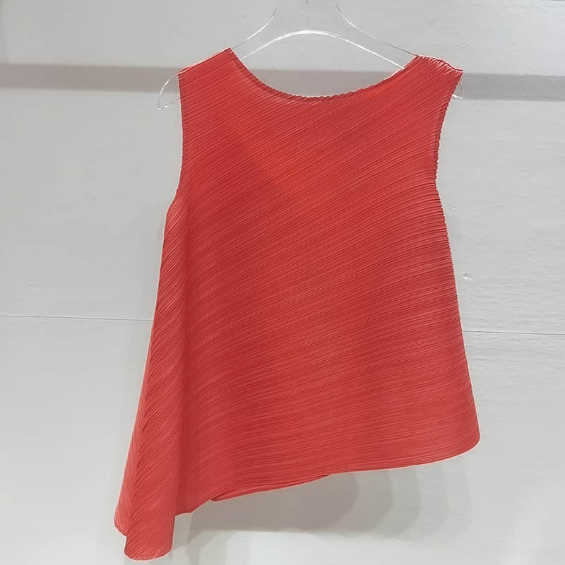 Fashion and simple temperament sleeveless round neck top T-shirt OrangeRed / One Size | IFAUN