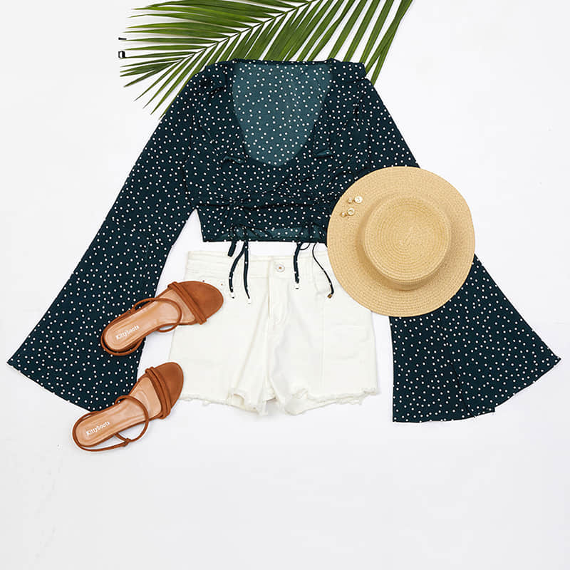 Fashion retro polka dot chiffon long sleeve top  | IFAUN