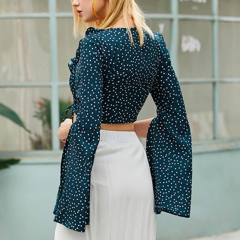 Fashion retro polka dot chiffon long sleeve top  | IFAUN