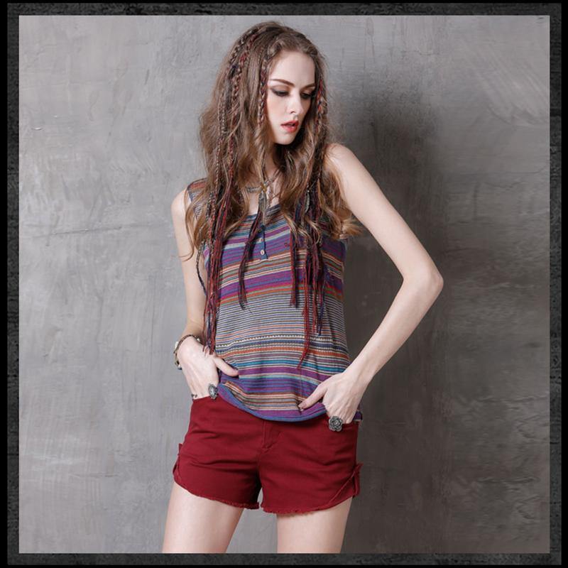 All-match stripe fashion sweater retro vest cotton and linen T-shirt  | IFAUN