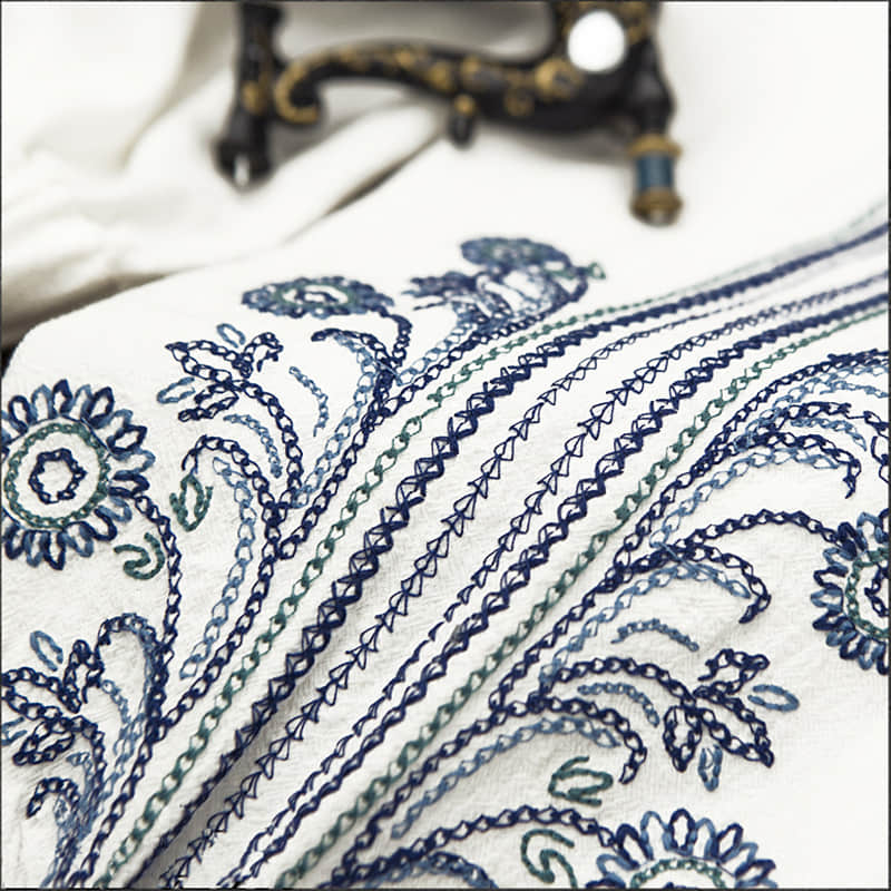 Half-open collar cotton and linen embroidered long-sleeved shirt  | IFAUN
