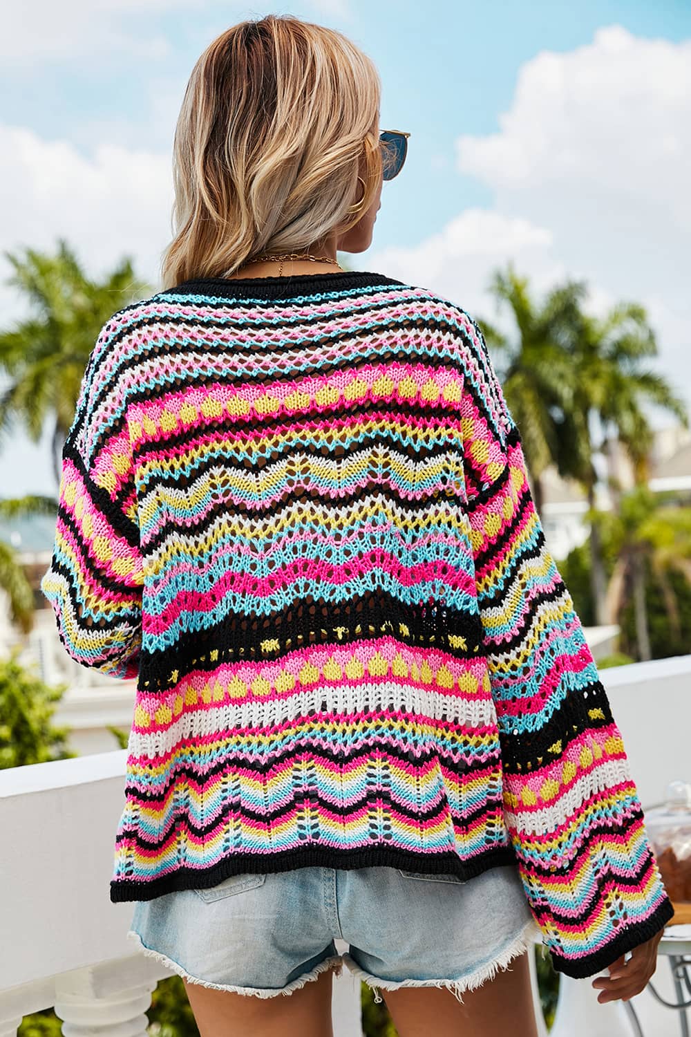 Round neck striped sweater for women