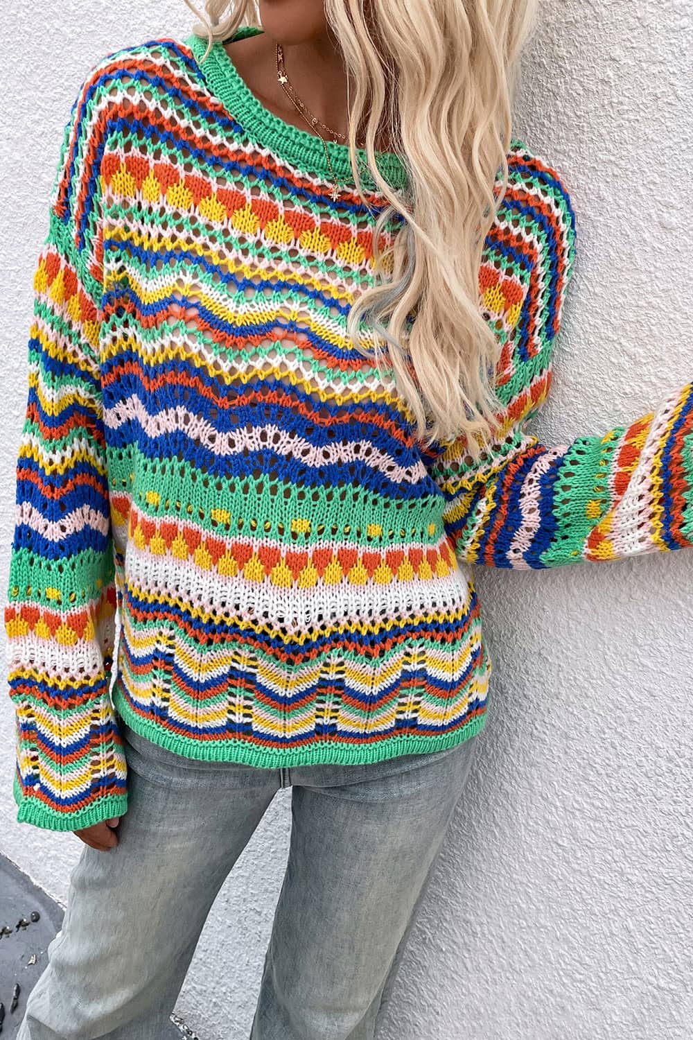 Round neck striped sweater for women