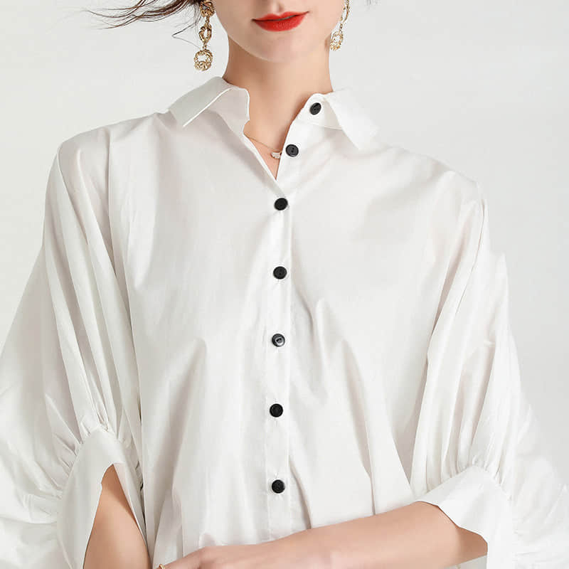 Fashion Lapel Shirt Women's Front Short Back Long Short Sleeve Top White / 4XL | IFAUN