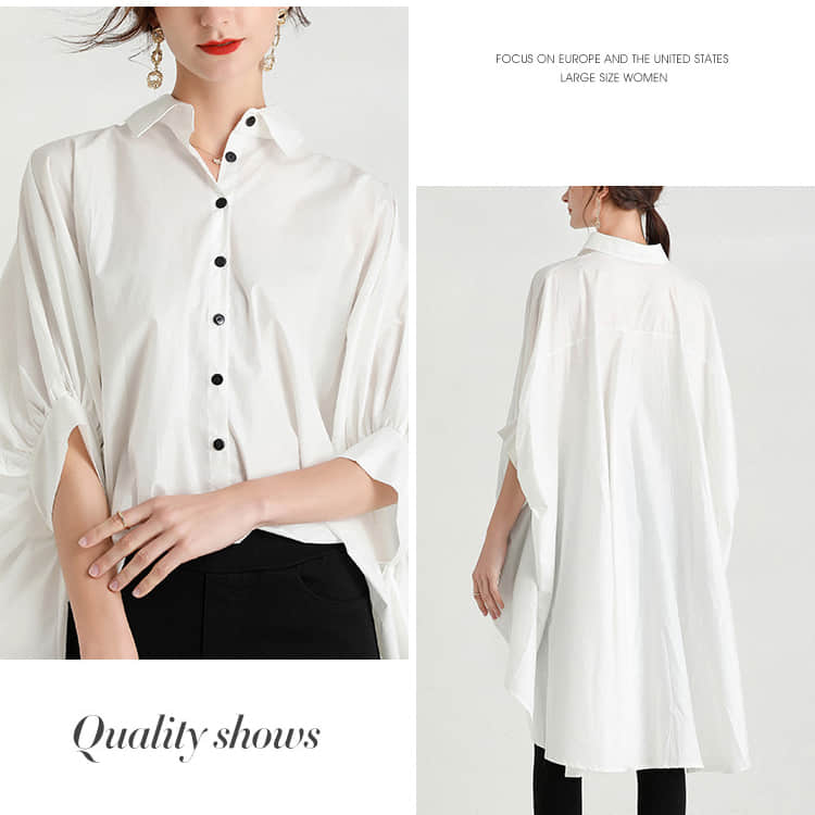 Fashion Lapel Shirt Women's Front Short Back Long Short Sleeve Top  | IFAUN