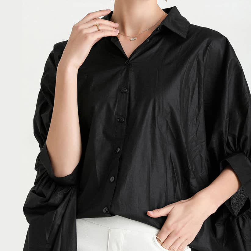Fashion Lapel Shirt Women's Front Short Back Long Short Sleeve Top Black / 4XL | IFAUN