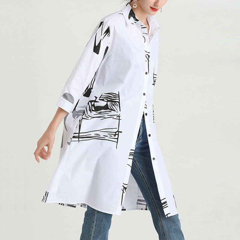 Women's new mid-length printed loose top  | IFAUN