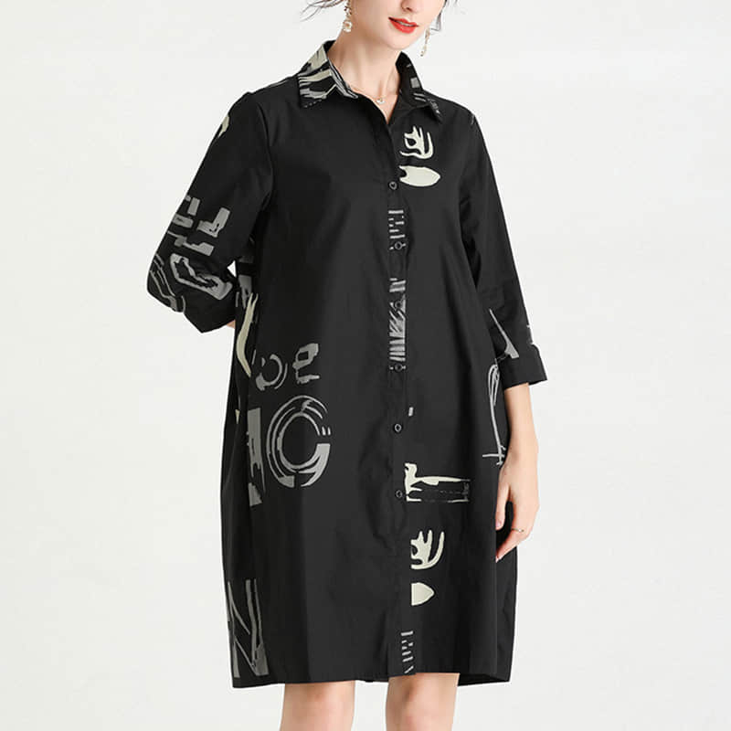 Women's new mid-length printed loose top Black / One Size | IFAUN