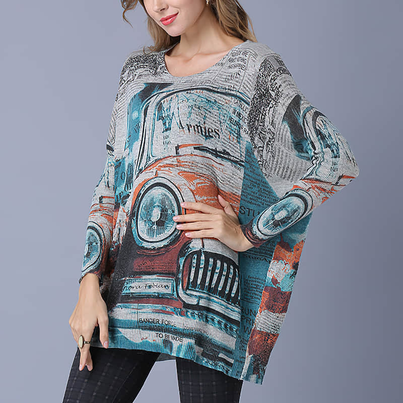 Loose and simple Abstract printed sweater  | IFAUN