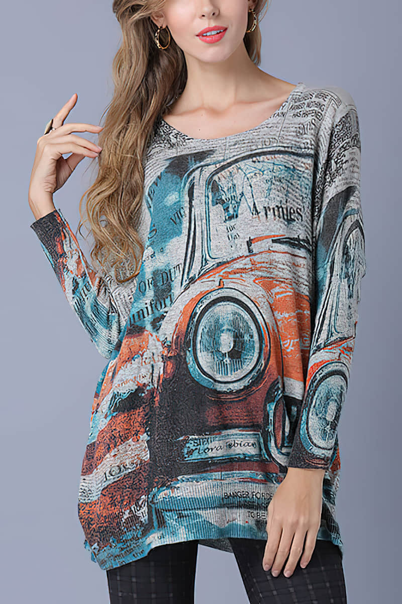 Loose and simple Abstract printed sweater Gray / One Size | IFAUN
