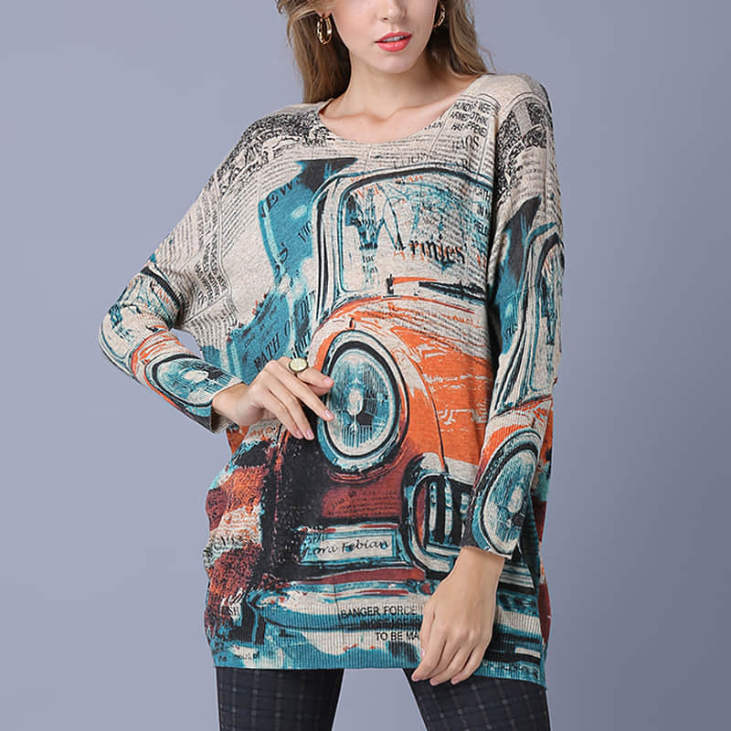 Loose and simple Abstract printed sweater Khaki / One Size | IFAUN