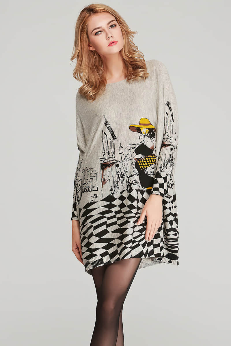 Women's plus size cartoon print pullover sweater One size / LightGray | IFAUN
