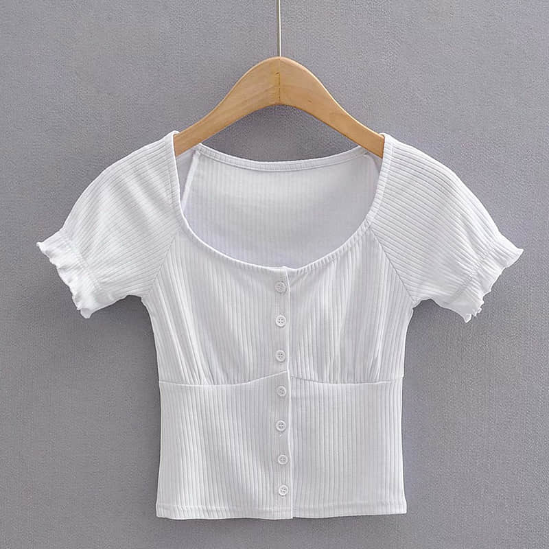 Women's round neck stitching short-sleeved T-shirt White / M | IFAUN