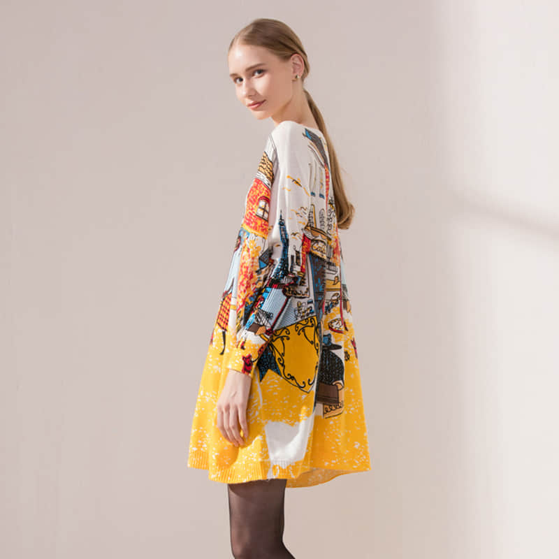 Plus size women's bat sleeve printed sweater  | IFAUN