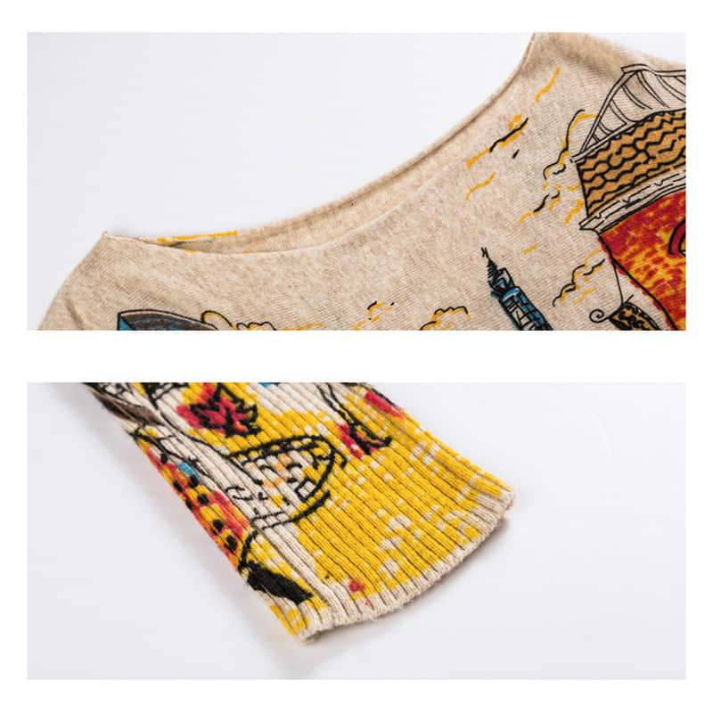 Plus size women's bat sleeve printed sweater  | IFAUN