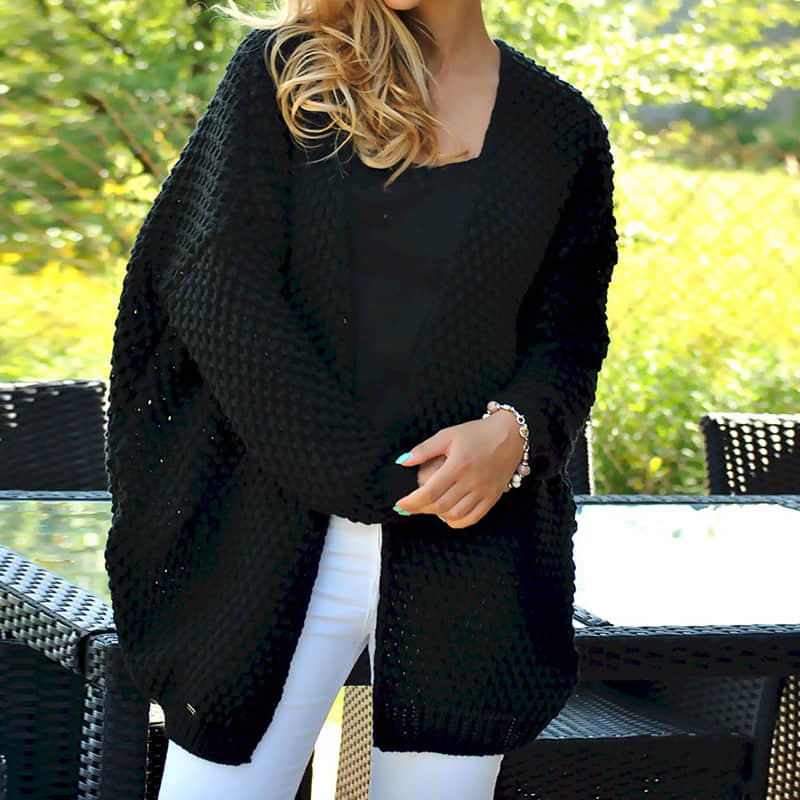 Cardigan loose knit sweater women Black / 3XL | IFAUN