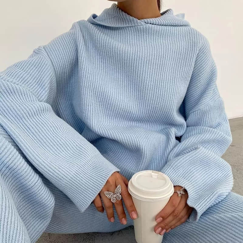 Two-piece fashion sports sweater suit women LightSkyBlue / M | IFAUN