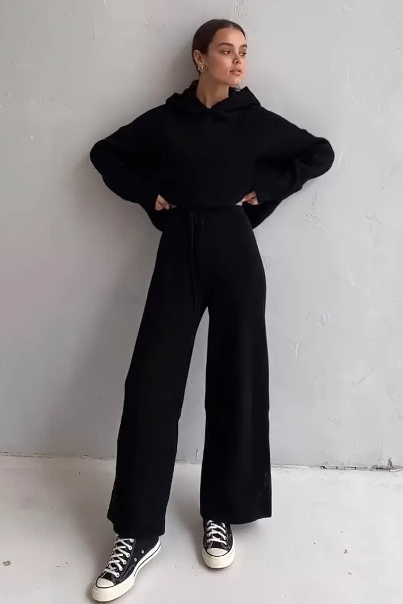 Two-piece fashion sports sweater suit women Black / 3XL | IFAUN